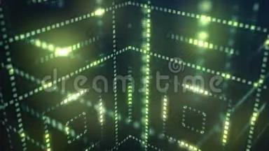 绿色LED颗粒形状的动画。 摘要VJ运动背景。 三维渲染。 4K，超高清分辨率